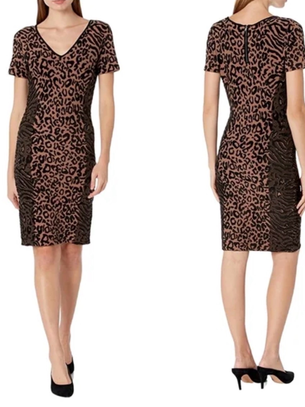 Milly Brown & Black Animal-Print V-Neck Midi Dress (010)